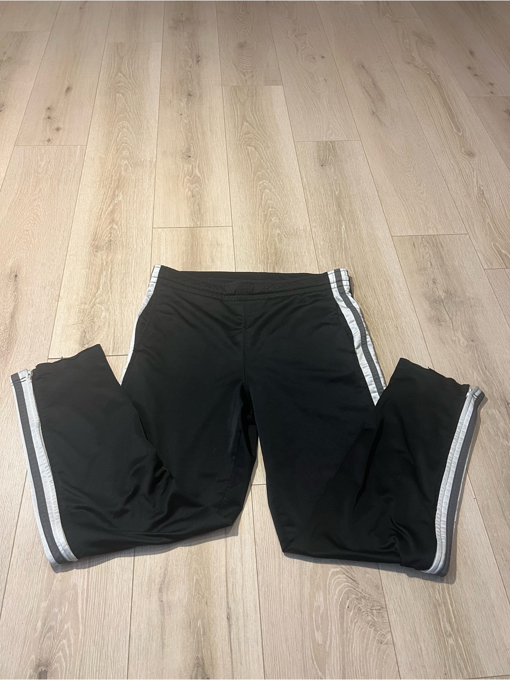 Women Black Athletic Track Pants with Silver Side Stripes